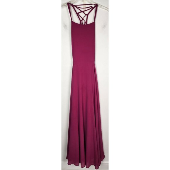Lulus Women's Sz. S Strappy To Be Here Magenta Lace-Up Maxi Dress - Picture 3 of 10